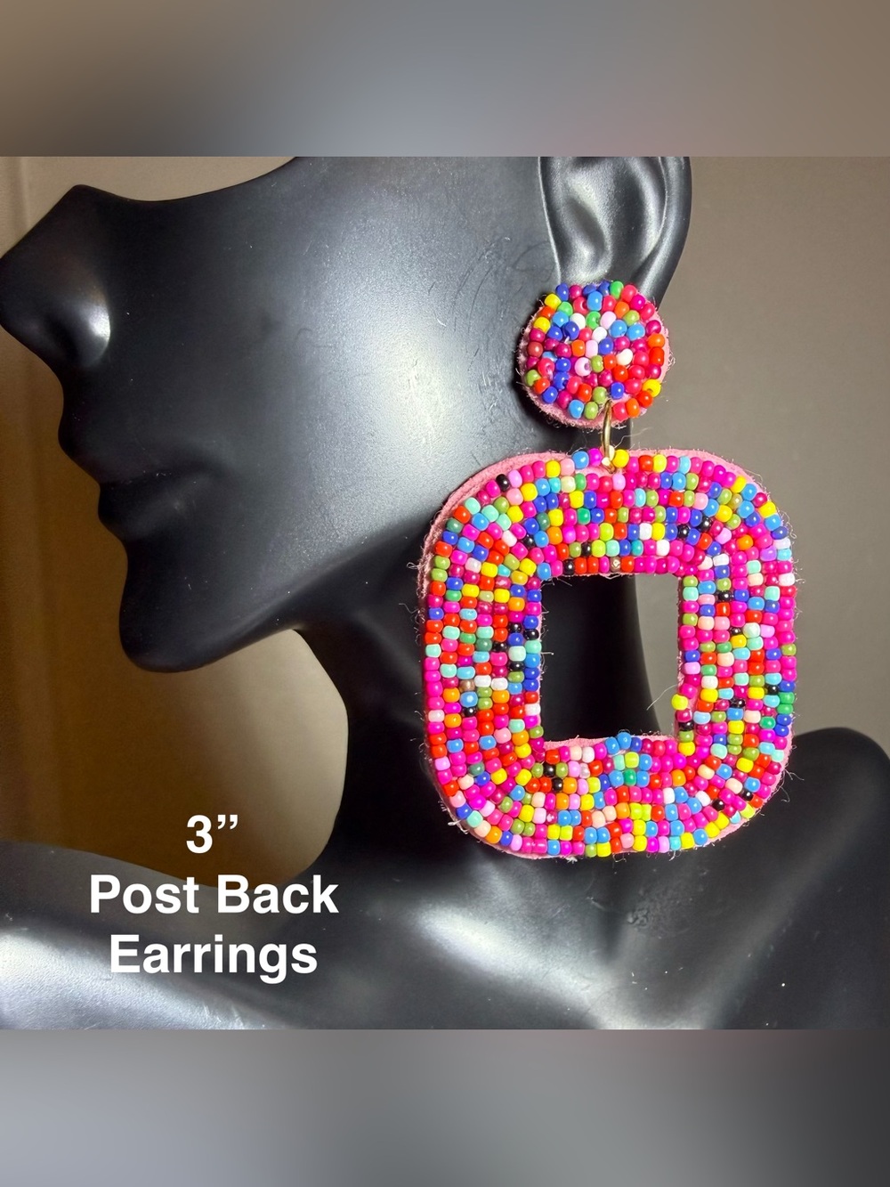 Colorful Multicolor Seed Bead Square Drop Earrings